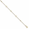 14K Heart and Diamond-cut Bead 10 inch Plus 1 inch Extender - Total 11 inch Anklet