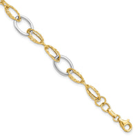 Load image into Gallery viewer, 14K Two-tone Polished and Textured Fancy Link Bracelet

