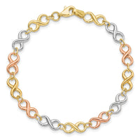 Load image into Gallery viewer, 14K Tri-color Polished Infinity Bracelet
