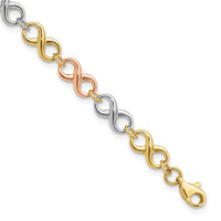 Load image into Gallery viewer, 14K Tri-color Polished Infinity Bracelet

