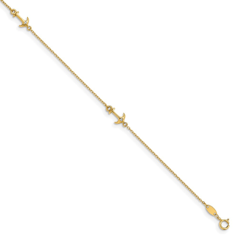 14K CZ Polished Anchor with 1in ext. Anklet
