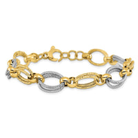 Load image into Gallery viewer, 14K Two-tone Polished and Textured Fancy Link Bracelet
