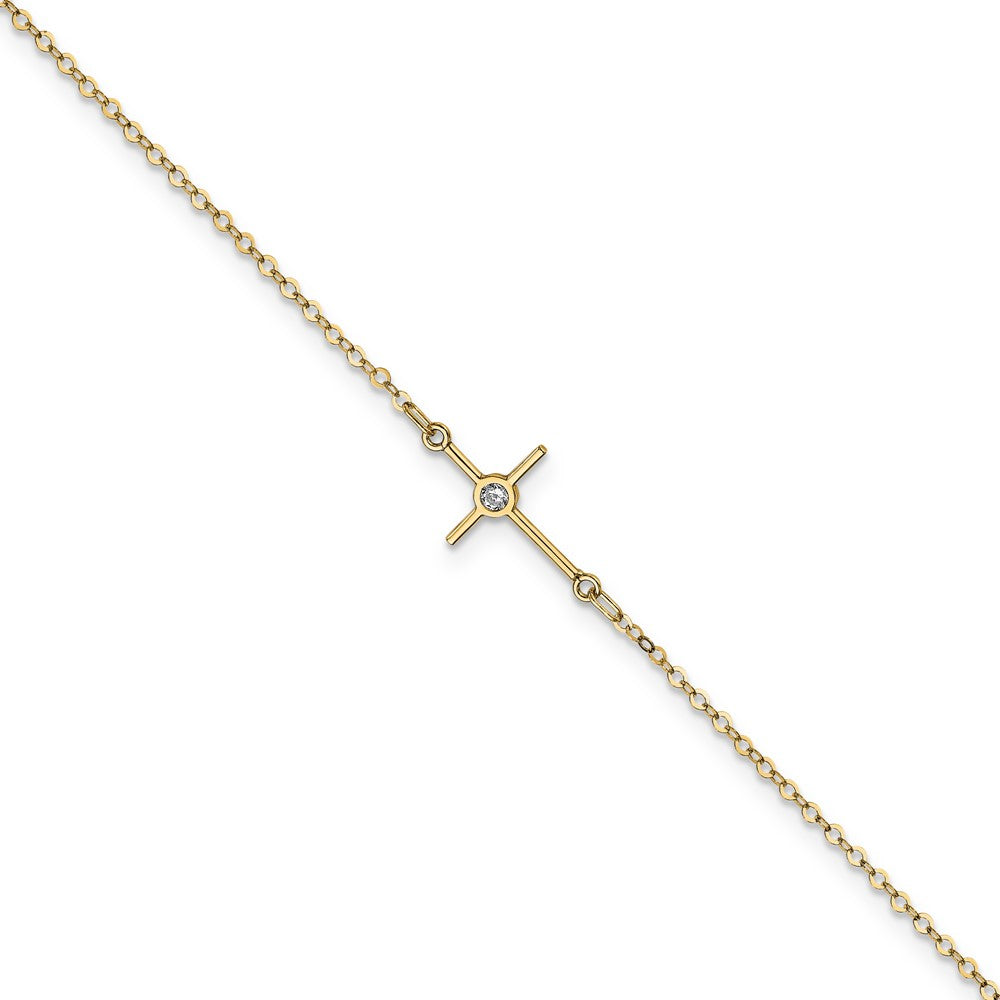 14K Polished CZ Cross Anklet
