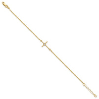 Load image into Gallery viewer, 14K Polished CZ Cross 1in ext. Bracelet
