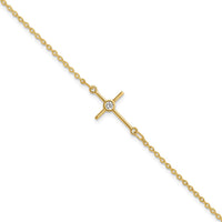 Load image into Gallery viewer, 14K Polished CZ Cross 1in ext. Bracelet
