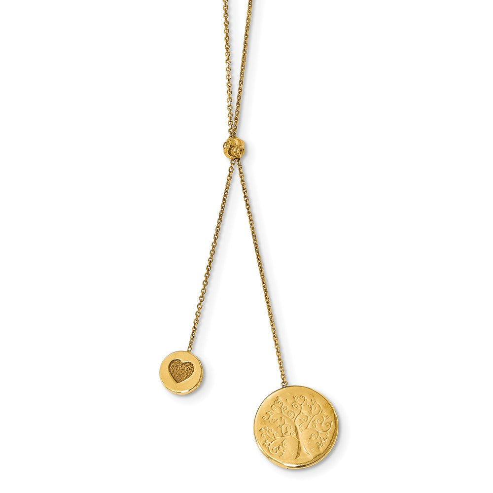 14K Polished Textured Heart Family Tree 2in ext. Necklace