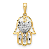 Load image into Gallery viewer, 14k &amp; White Rhodium D/C Heart Hamsa Pendant
