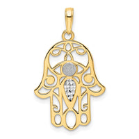 Load image into Gallery viewer, 14k &amp; White Rhodium D/C Evil Eye Hamsa Pendant
