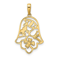 Load image into Gallery viewer, 14k &amp; White Rhodium D/C Good Luck Symbols on Hamsa Pendant
