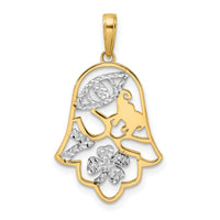 Load image into Gallery viewer, 14k &amp; White Rhodium D/C Good Luck Symbols on Hamsa Pendant
