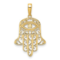 Load image into Gallery viewer, 14k &amp; White Rhodium D/C Filigree Evil Eye Hamsa Pendant
