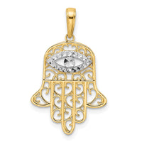 Load image into Gallery viewer, 14k &amp; White Rhodium D/C Filigree Evil Eye Hamsa Pendant
