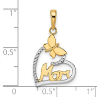 Load image into Gallery viewer, 14K w/White Rhodium Diamond-cut Butterfly Mom in Heart Pendant
