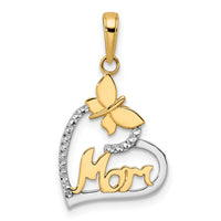 Load image into Gallery viewer, 14K w/White Rhodium Diamond-cut Butterfly Mom in Heart Pendant
