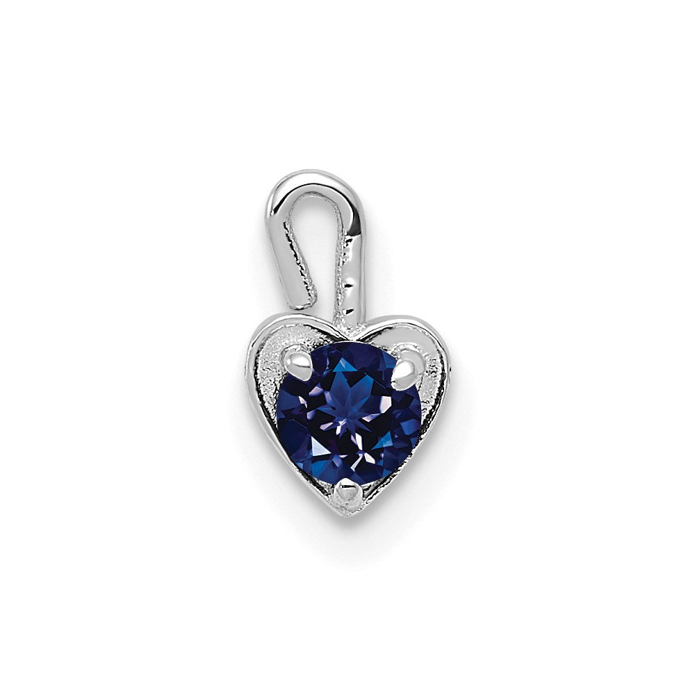 14k White Gold September Synthetic Birthstone Heart Charm