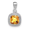 14k White Gold Cushion Citrine and Diamond Pendant