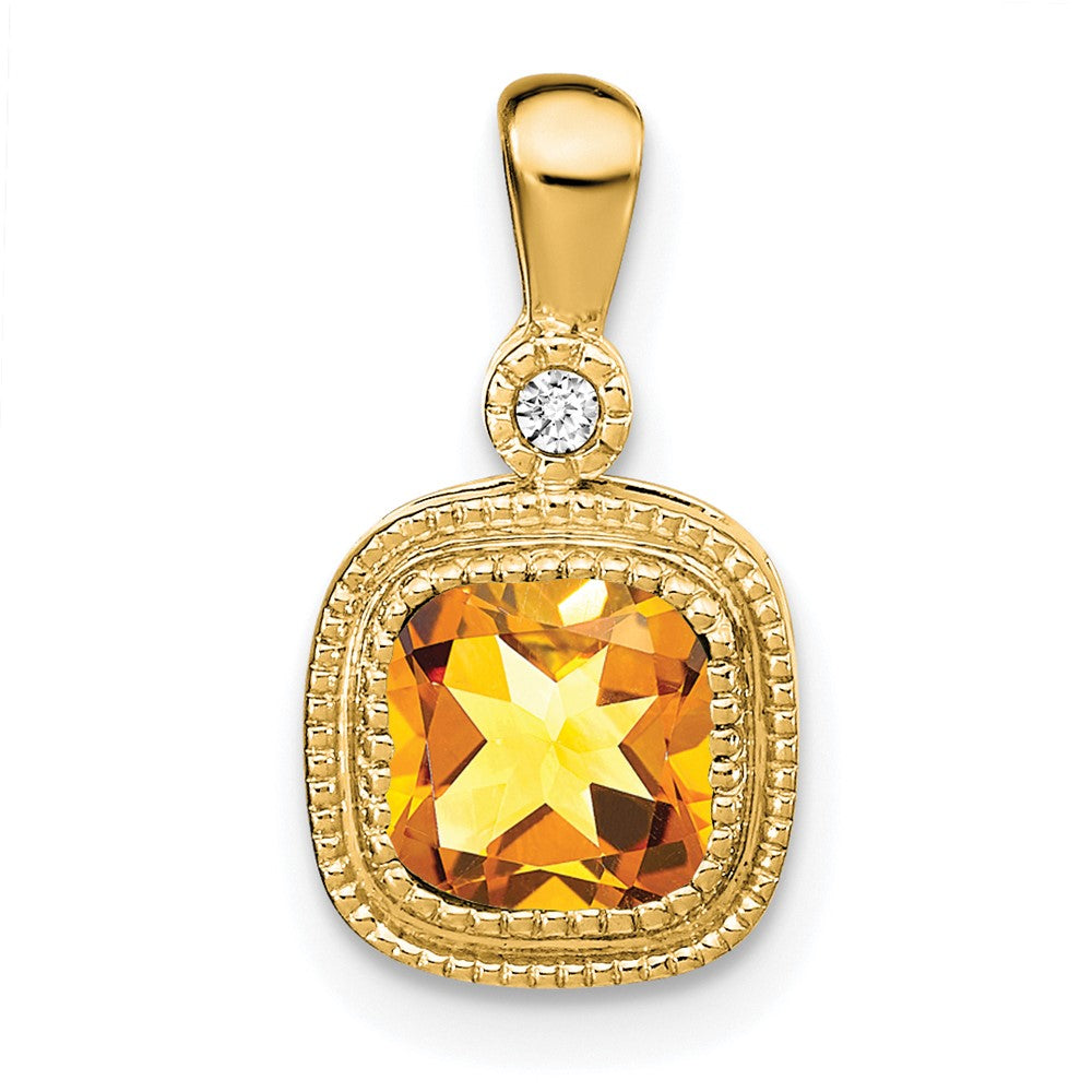 14k Cushion Citrine and Diamond Pendant