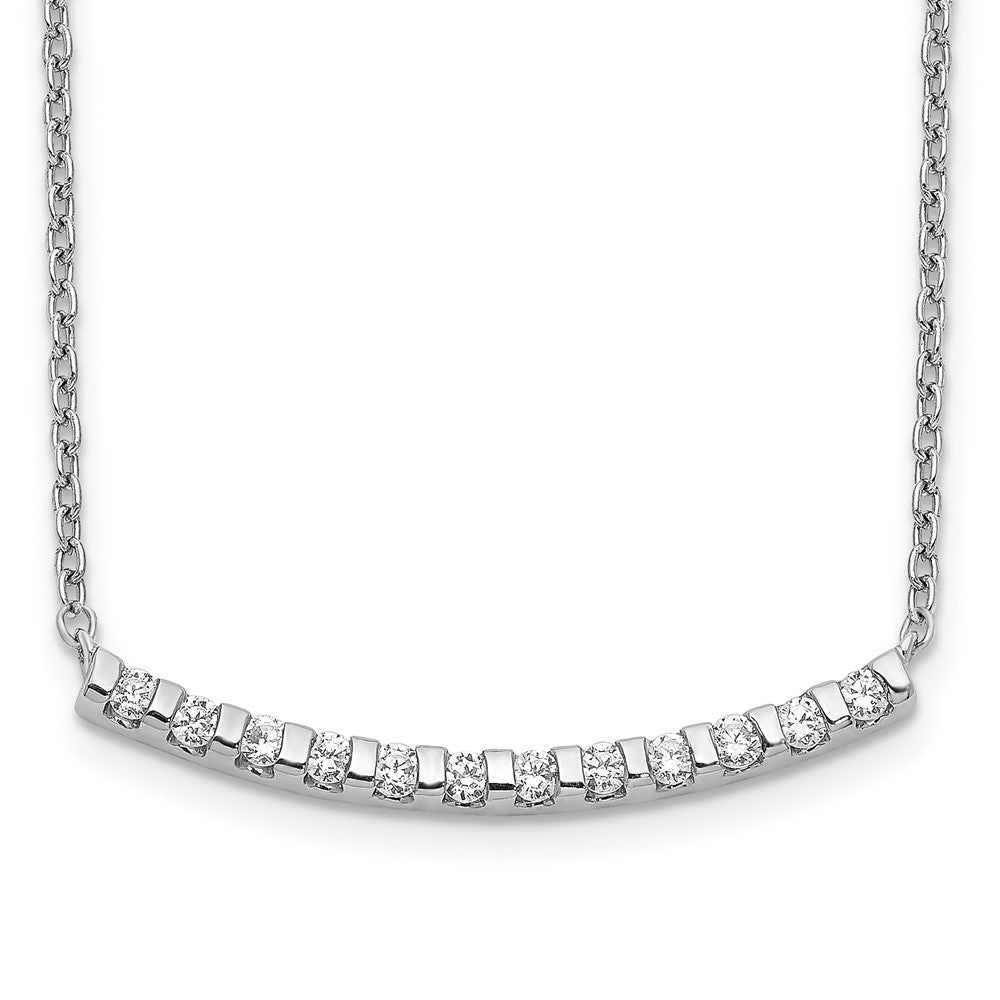 14k White Gold Diamond Curved Bar 18 inch Necklace