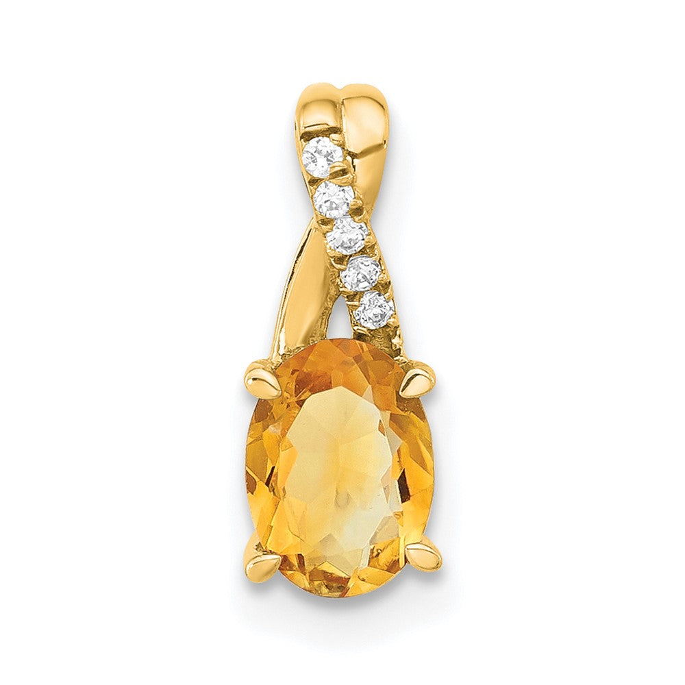 14K Oval Citrine and Diamond Pendant