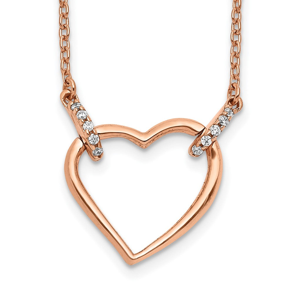 14k Rose Gold Diamond Heart 18 inch Necklace
