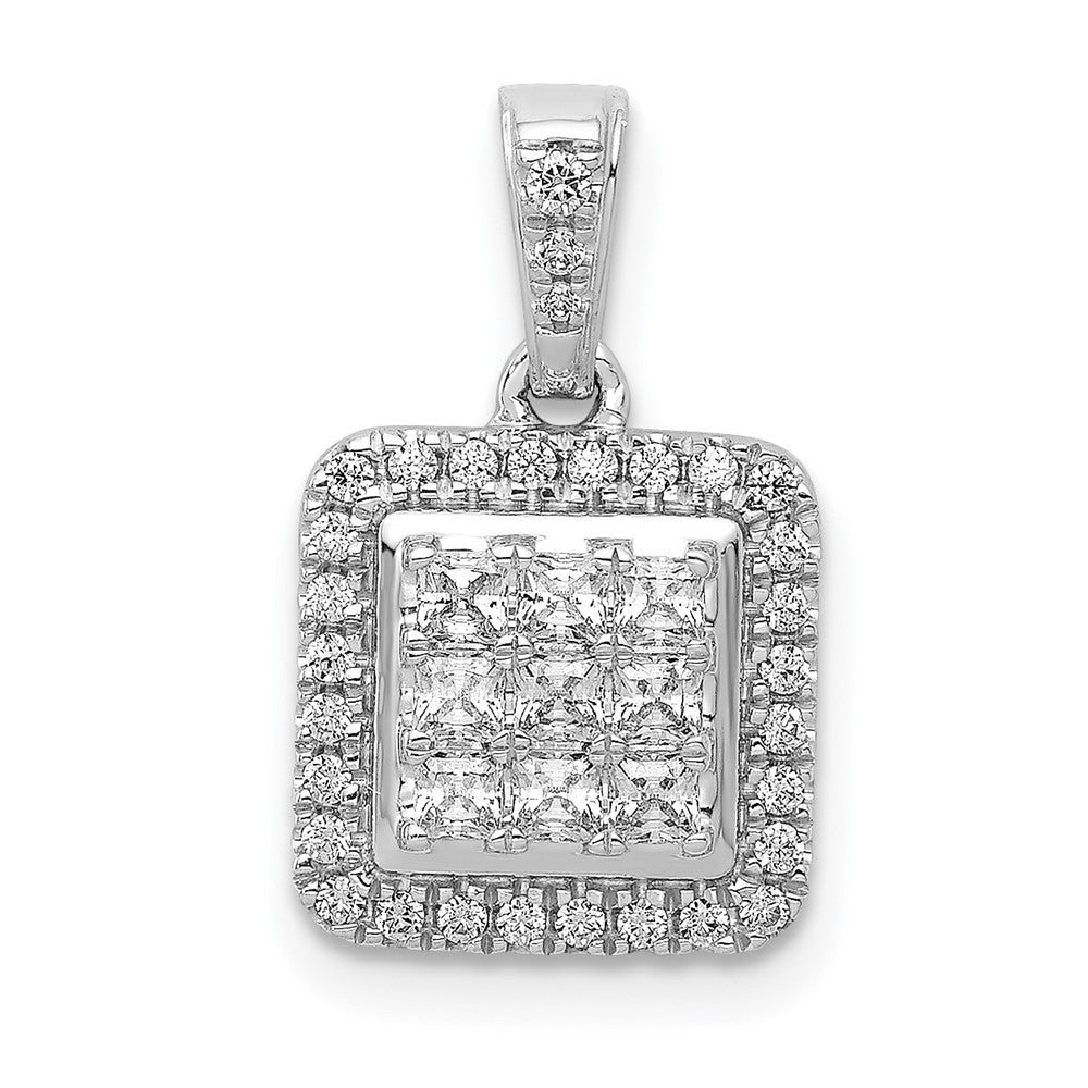 14k White Gold 1/2ct. Diamond Square Cluster Pendant