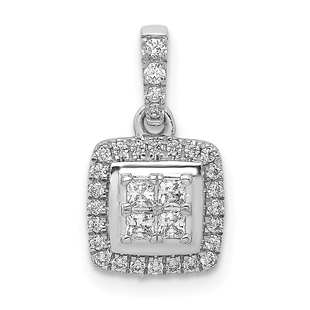 14k White Gold 1/3ct. Diamond Square Cluster Pendant