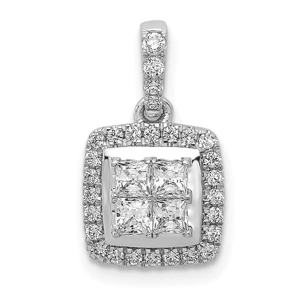 14k White Gold 1/2ct. Diamond Square Cluster Pendant