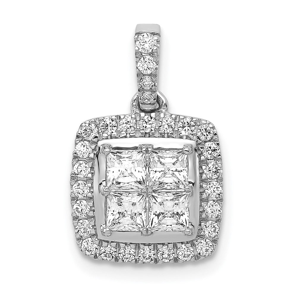 14k White Gold 1ct. Diamond Square Cluster Pendant