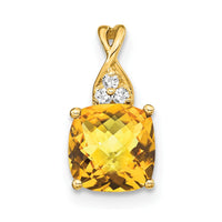 Load image into Gallery viewer, 10k Checkerboard Citrine and Diamond Pendant
