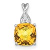14K White Gold Checkerboard Citrine and Diamond Pendant