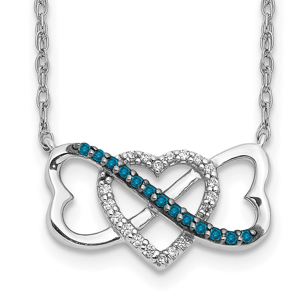 14k White Gold w/ Blue and White Diamond Triple Heart 17in Necklace