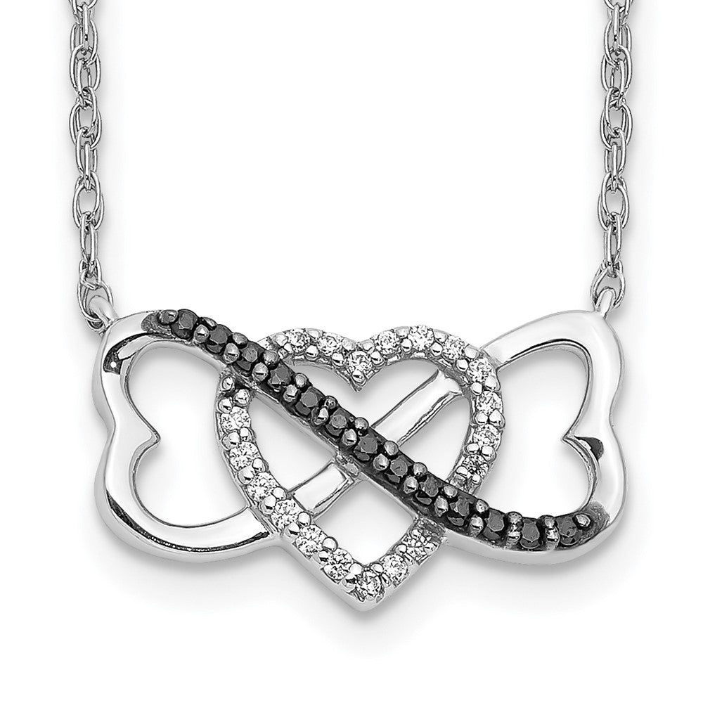 14k White Gold w/ Black and White Diamond Triple Heart 17in Necklace