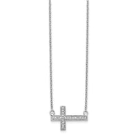Load image into Gallery viewer, 14k White Gold Diamond Sideways Cross 18in Necklace
