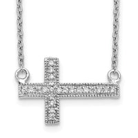 Load image into Gallery viewer, 14k White Gold Diamond Sideways Cross 18in Necklace
