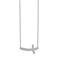 Load image into Gallery viewer, 14k White Gold Diamond Sideways Cross 18in Necklace
