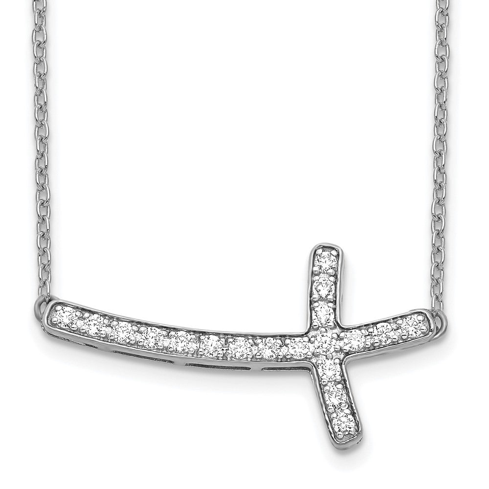 14k White Gold Diamond Sideways Cross 18in Necklace