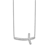 Load image into Gallery viewer, 14k White Gold Diamond Sideways Cross 18in Necklace
