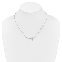 Load image into Gallery viewer, 14k White Gold Diamond Sideways Cross 18in Necklace
