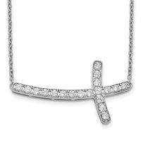 Load image into Gallery viewer, 14k White Gold Diamond Sideways Cross 18in Necklace
