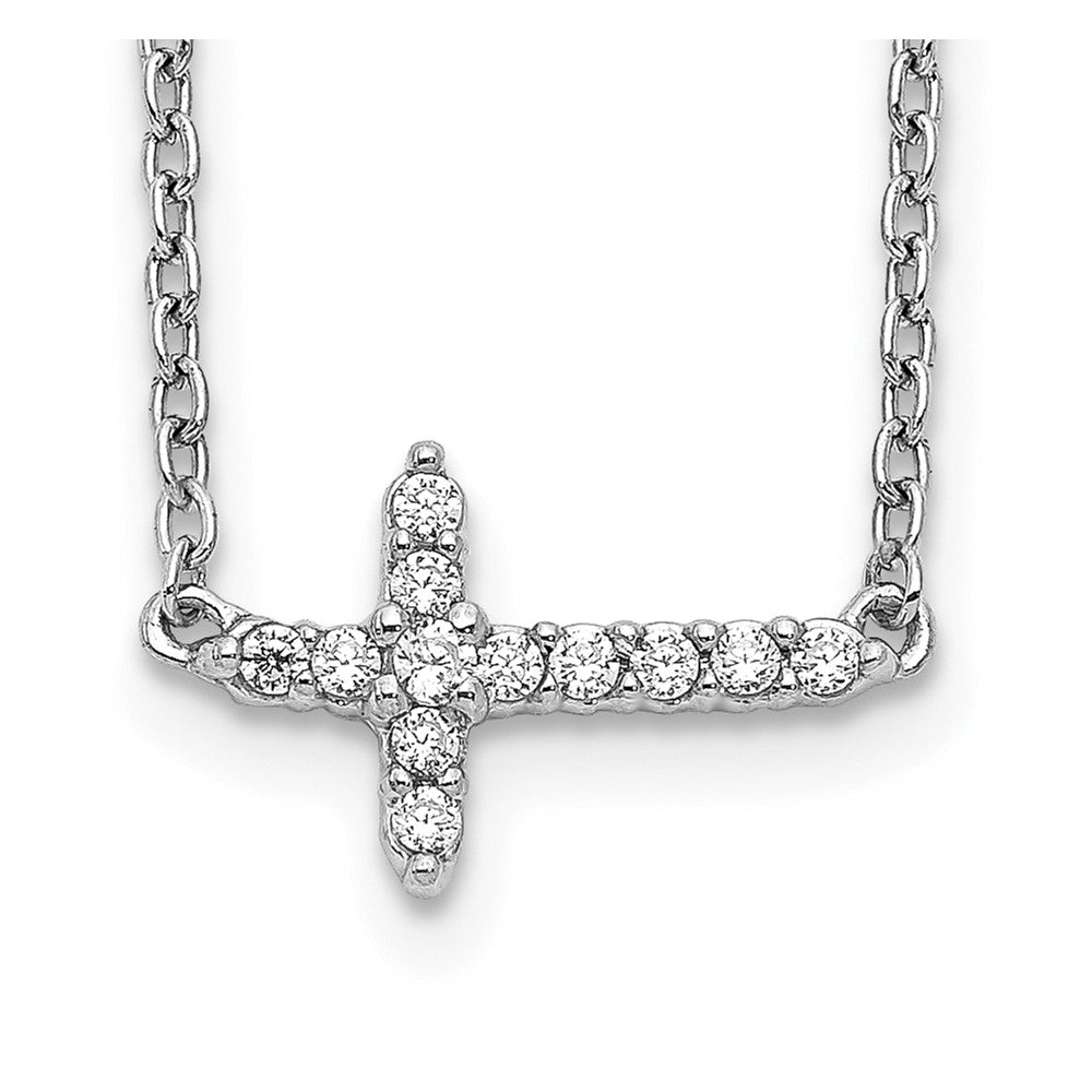 14k White Gold Diamond Sideways Cross 18in Necklace