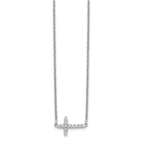 Load image into Gallery viewer, 14k White Gold Diamond Sideways Cross 18in Necklace

