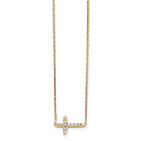 Load image into Gallery viewer, 14k Diamond Sideways Cross 18in Necklace
