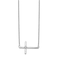 Load image into Gallery viewer, 14k White Gold Diamond Sideways Cross 18in Necklace
