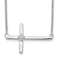Load image into Gallery viewer, 14k White Gold Diamond Sideways Cross 18in Necklace

