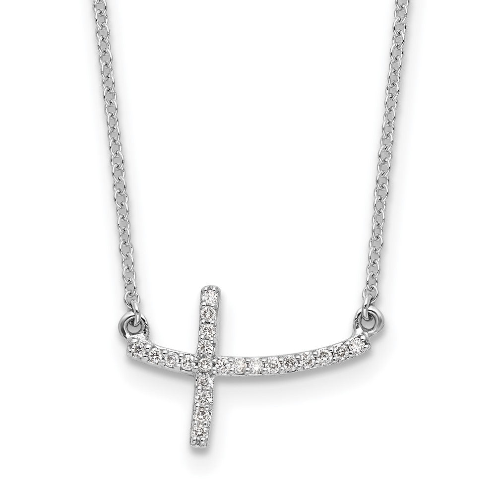 14k White Gold Diamond Sideways Cross 18 in. Necklace