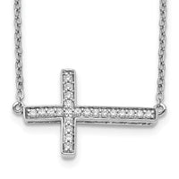 Load image into Gallery viewer, 14k White Gold Diamond Sideways Cross 18in Necklace
