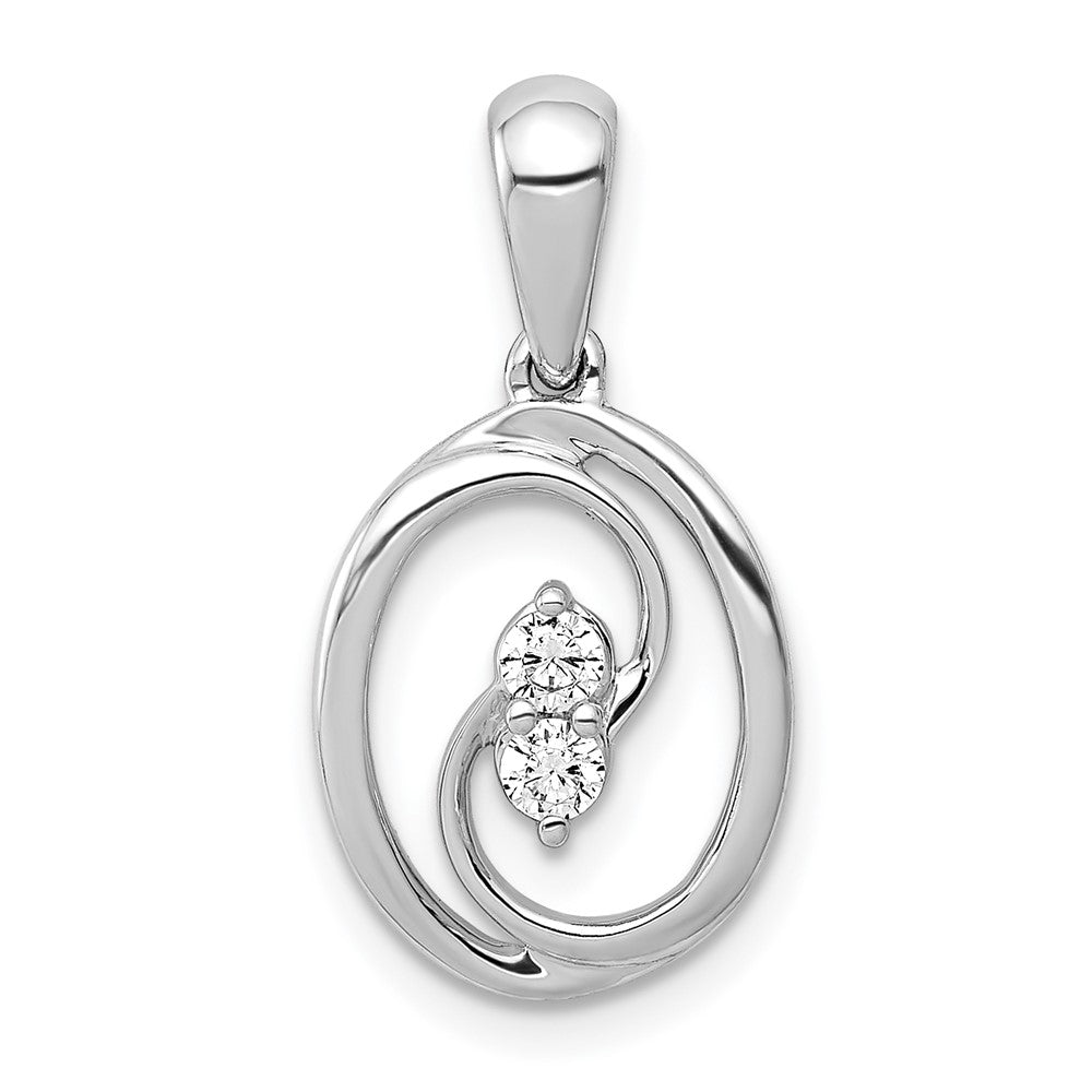 14k White Gold Polished 1/8ct. Diamond Oval Pendant