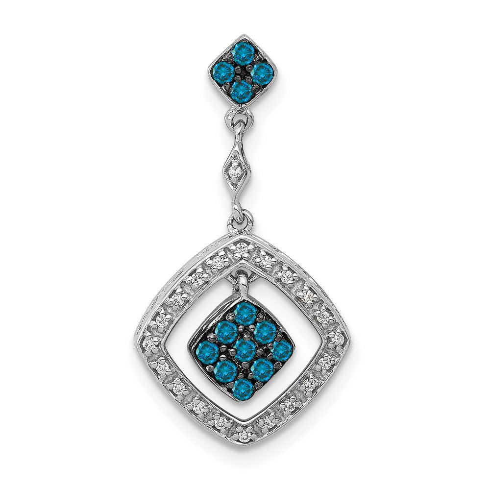 14k White Gold 1/4ct. White and Blue Diamond Dangle Pendant