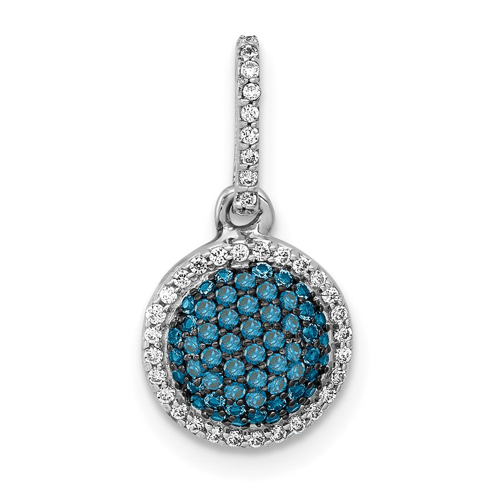 14k White Gold White/Blue Diamond Circle Cluster Pendant