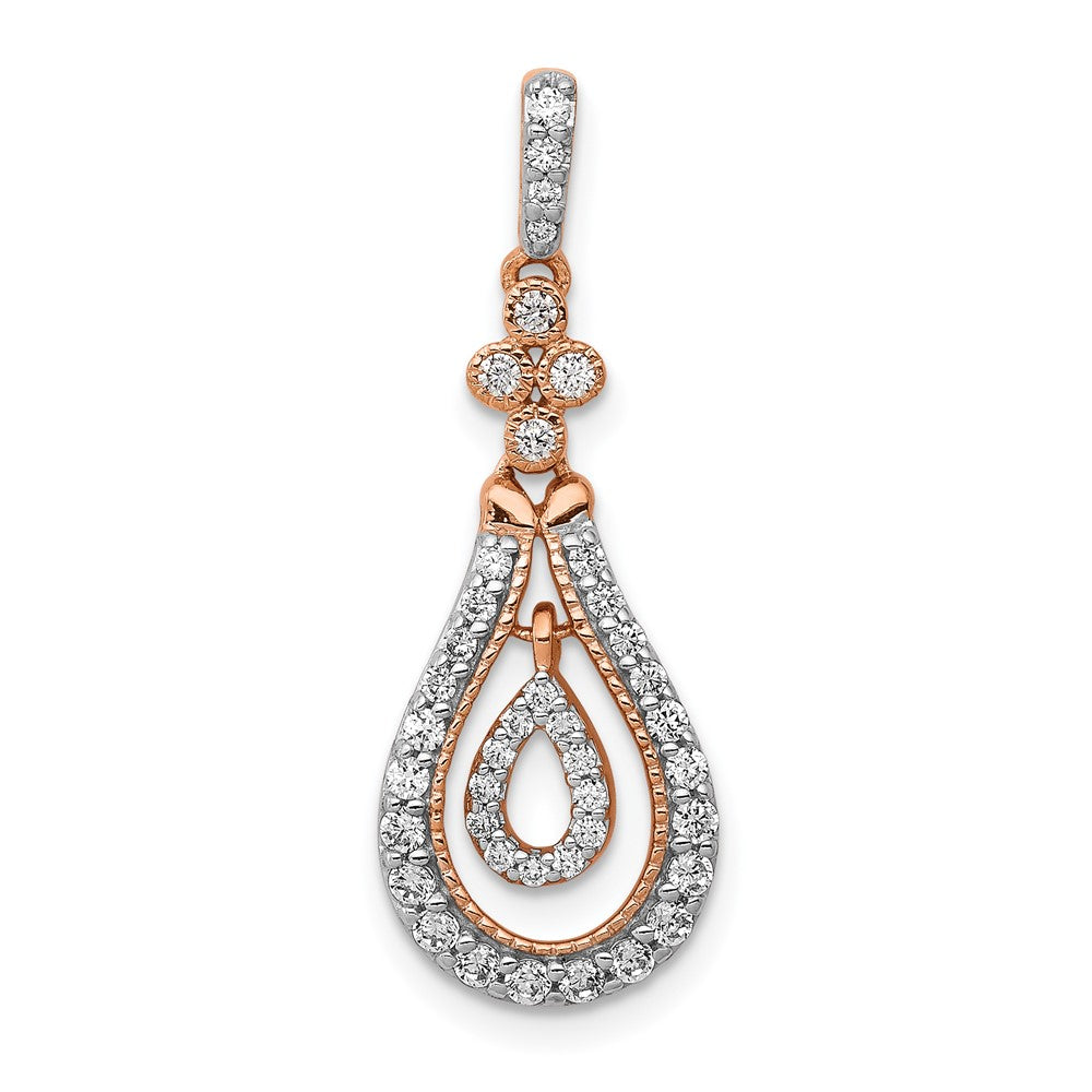 14k Rose Gold 1/3ct. Diamond Double Teardrop Dangle Pendant